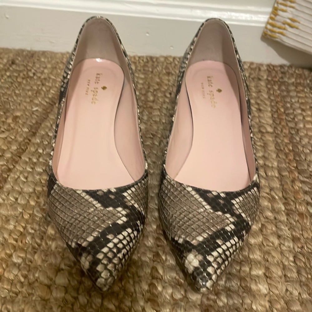 Kate Spade snake print all leather kitten heels, size 6
